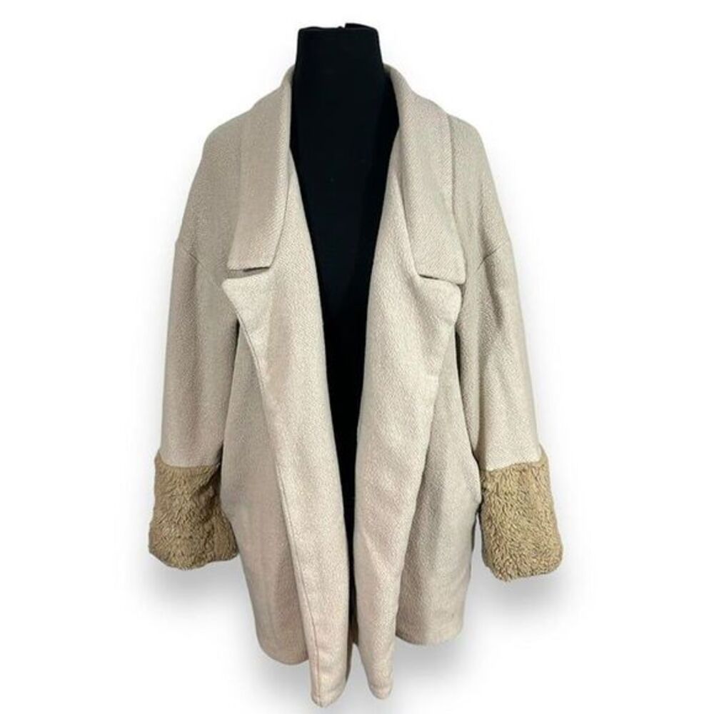 Zara Faux Fur Cuff Oversized Open Front‎ Coat Women S Oatmeal